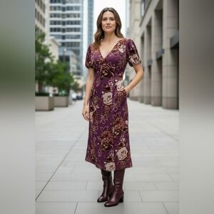 Retro 30s Style BURNOUT Floral VELVET Midi Dress By LuLus  Medium